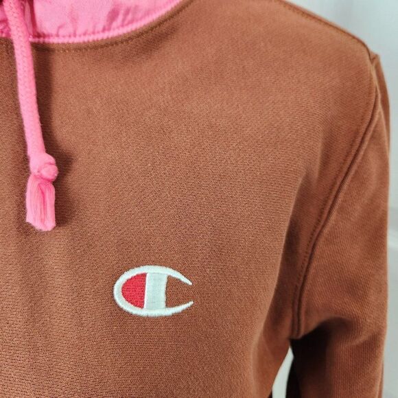 Champion Reverse Weave Hoodie Womens Small Brown Pink Soft Shell Hood Ribbed - Picture 3 of 16